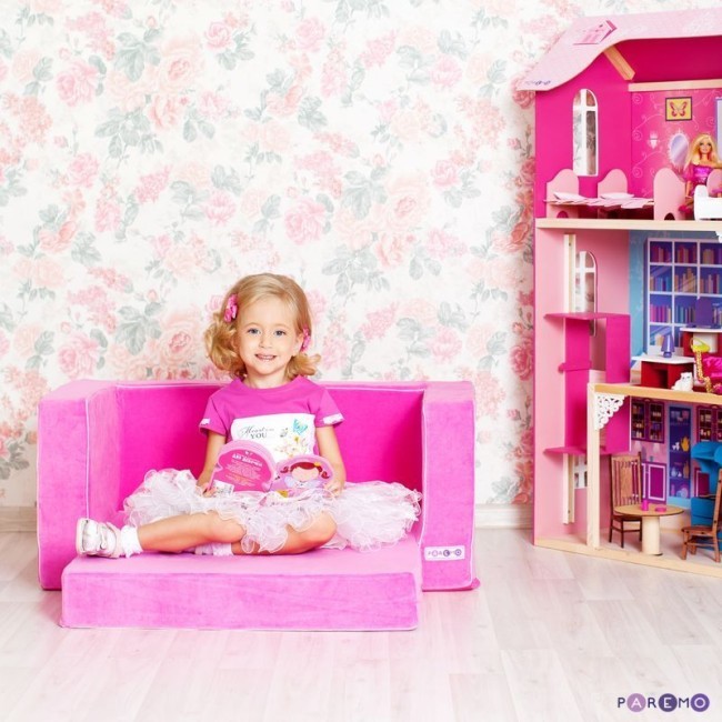 Раскладной бескаркасный (мягкий) детский диван серии "Классик", цв. Розовый (PCR316-05)