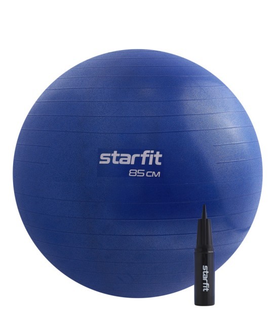 БЕЗ УПАКОВКИ Фитбол STARFIT GB-109 антивзрыв, 1500 гр, с ручным насосом, темно-синий, 85 см (2100872)