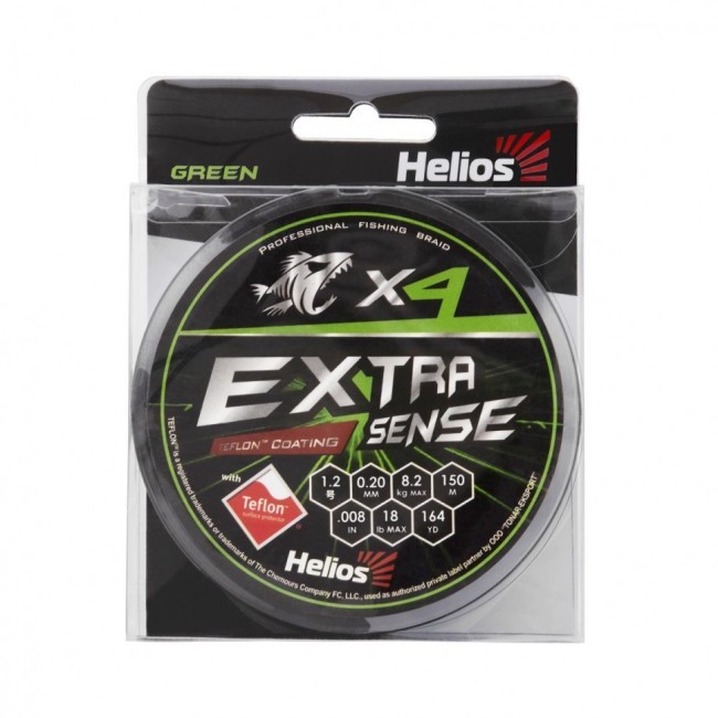 Шнур плетеный Helios Extrasense X4 PE 1.2/18LB 0,20мм 150м Green HS-ES-X4-1.2/18LB (76107)