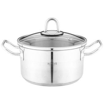 Кастрюля agness 18x10 см 2,3 л высококачественная нерж сталь 18/10 со стекл.крышкой Agness (916-451)