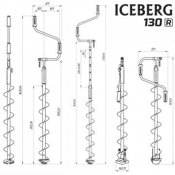 Ледобур Iceberg  130R-1600 v3.0 (диаметр 130 мм) двуручный, правый, полукруглые ножи (67152)
