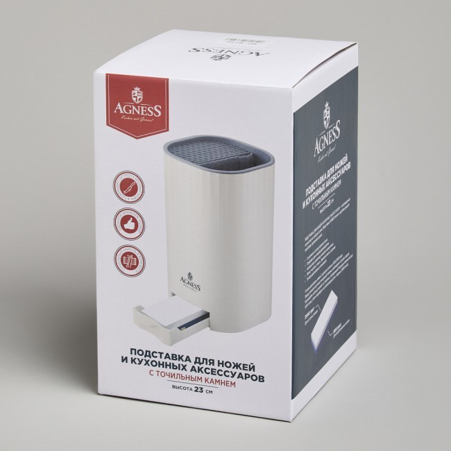 Подставка для ножей agness с точильным камнем 13,6*14,6*23 см Agness (907-322)