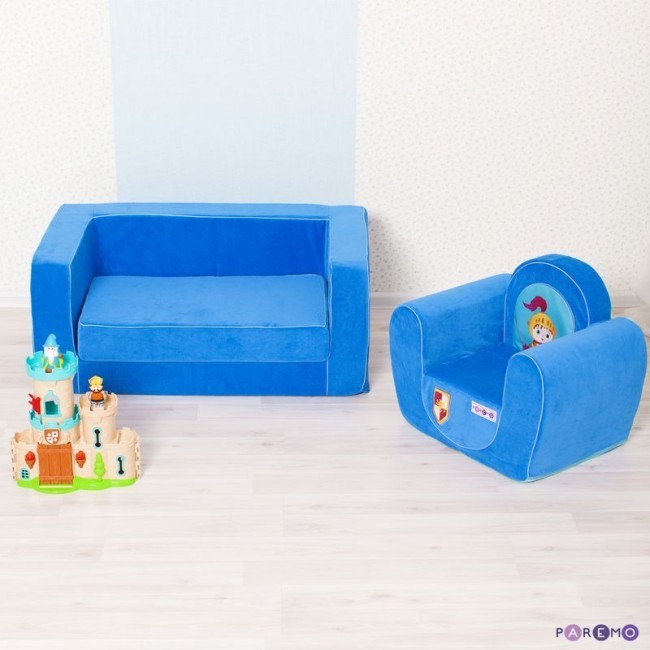 Раскладной бескаркасный (мягкий) детский диван серии "Классик", цв. Голубой (PCR316-06)