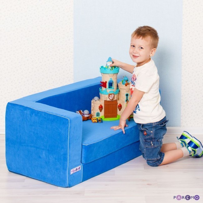 Раскладной бескаркасный (мягкий) детский диван серии "Классик", цв. Голубой (PCR316-06)