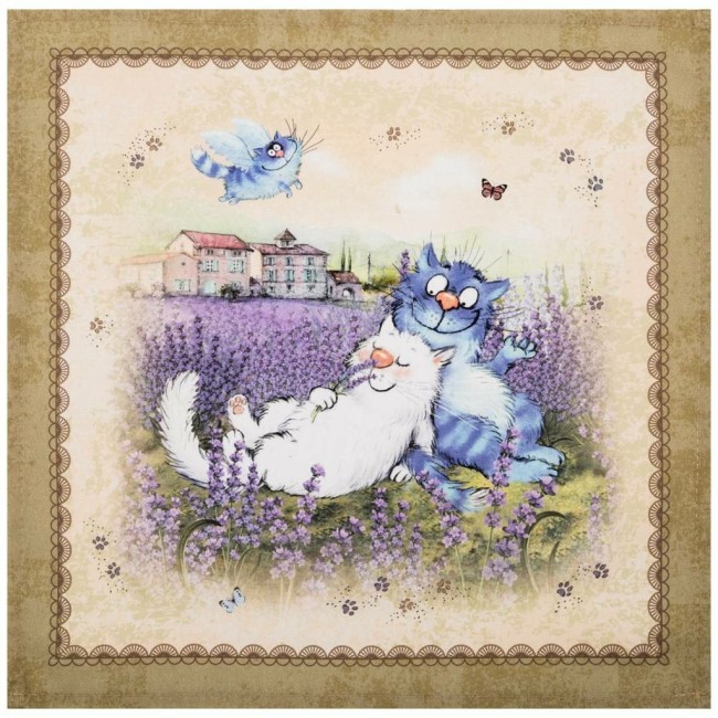 Набор салфеток из 2-х шт  "синие коты. лаванда",40х40см, 100% хлопок,твил, беж Lefard (850-718-81)
