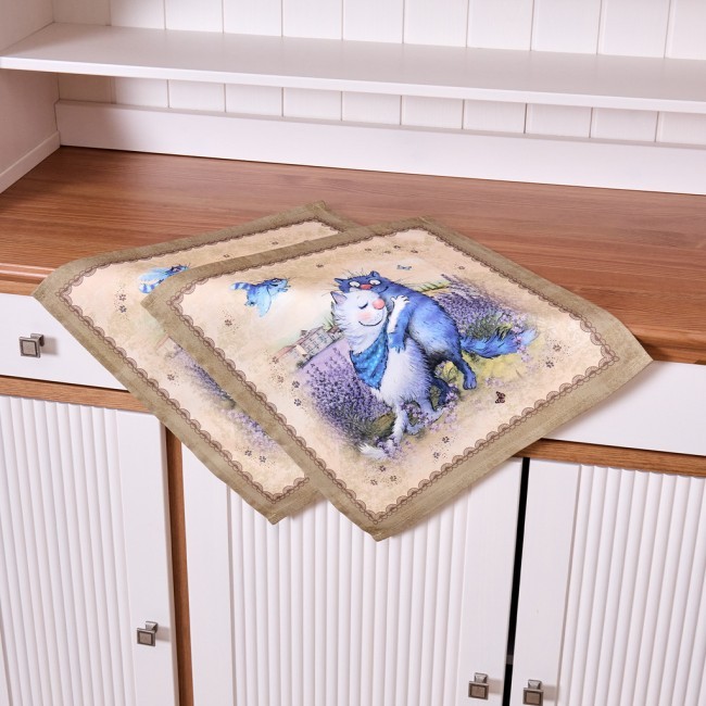 Набор салфеток из 2-х шт  "синие коты. лаванда",40х40см, 100% хлопок,твил, беж Lefard (850-718-81)