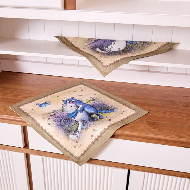 Набор салфеток из 2-х шт  "синие коты. лаванда",40х40см, 100% хлопок,твил, беж Lefard (850-718-81)