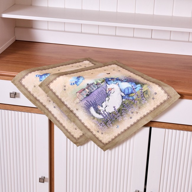 Набор салфеток из 2-х шт  "синие коты. лаванда",40х40см, 100% хлопок,твил, беж Lefard (850-718-81)