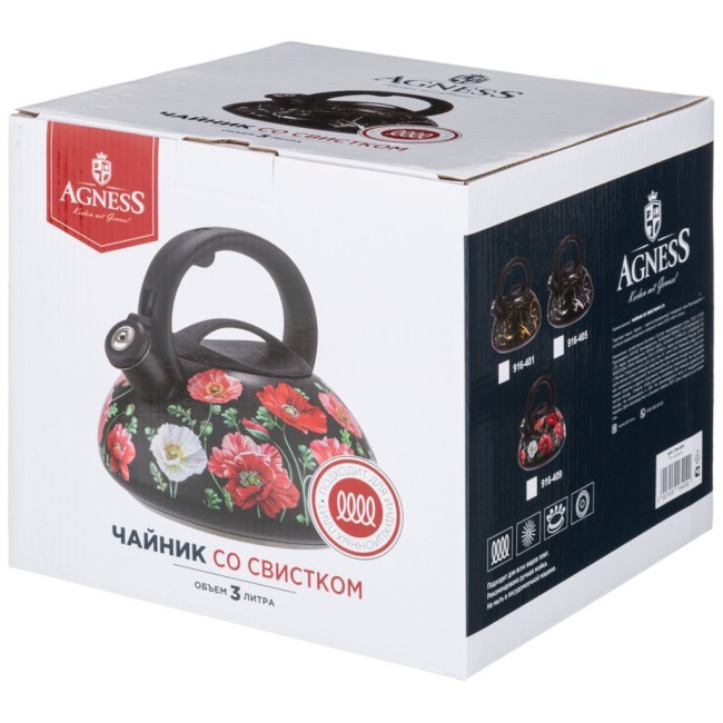Чайник agness "маки" со свистком 3 л Agness (916-409) Чайник agness "маки" со свистком 3 л Agness (916-409)