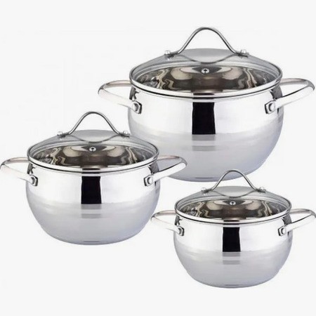 Набор кастрюль ZG (3пр полусф.2,1/3,1/4,1л мет.ручк.стекл.кр) ZIGEN (519)