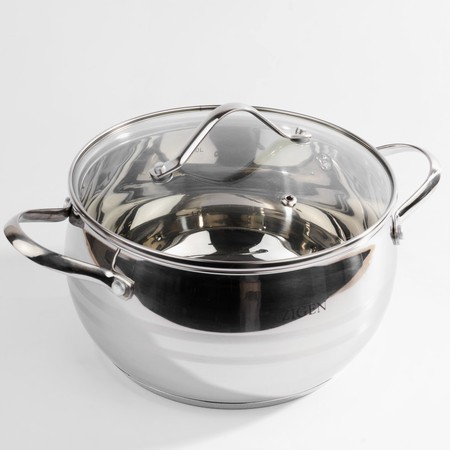 Набор кастрюль ZG (3пр полусф.2,1/3,1/4,1л мет.ручк.стекл.кр) ZIGEN (519)