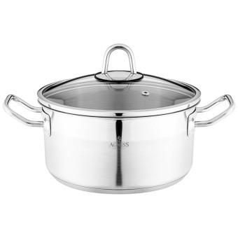 Кастрюля agness 20x10 см  2,8 л высококачественная нерж сталь 18/10 со стекл.крышкой Agness (916-452)