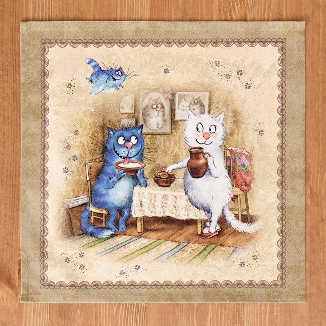 Набор салфеток из 2-х шт  "синие коты. любовь моя",40х40см, 100% хлопок,твил, беж Lefard (850-719-81)