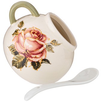 Солонка с ложкой "корейская роза" 9,5*9,5 см. высота=10 см. / 170 мл. Agness (358-1982)