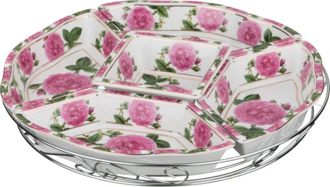 Менажница 5 секций на металлической подставке "пионы" диаметр=30 см.(кор-6шт.) Lefard (69-002) Менажница 5 секций на металлической подставке "пионы" диаметр=30 см.(кор-6шт.) Lefard (69-002)