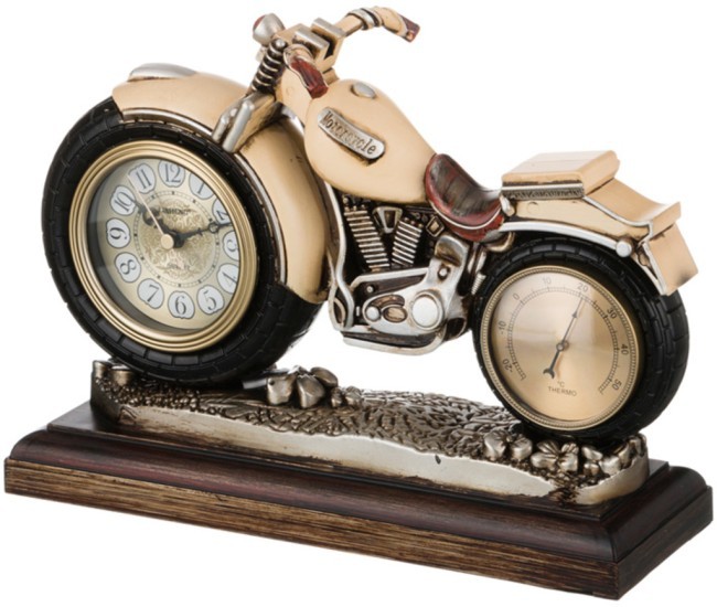 Часы настольные кварцевые с термометром "мотоцикл" 29,5*10*22 см. диаметр циферблата=8 см (кор=12шт) Lefard (204-150) Часы настольные кварцевые с термометром "мотоцикл" 29,5*10*22 см. диаметр циферблата=8 см (кор=12шт) Lefard (204-150)