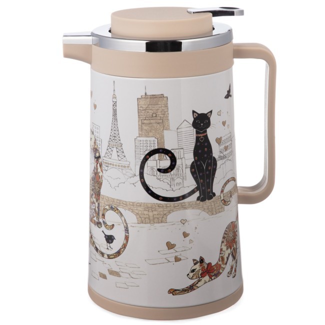 Термос со стеклянной колбой, 950 мл, крышка с клапаном, серия "парижские коты" Agness (734-207)