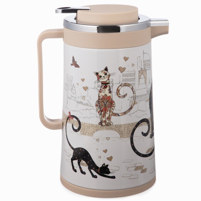 Термос со стеклянной колбой, 950 мл, крышка с клапаном, серия "парижские коты" Agness (734-207)