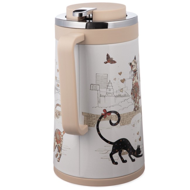 Термос со стеклянной колбой, 950 мл, крышка с клапаном, серия "парижские коты" Agness (734-207)