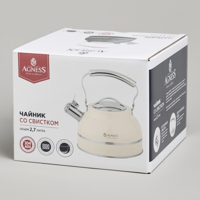 Чайник agness со свистком 2,7л, термоаккумулирующее дно, 304 сталь,  индукция Agness (914-303)