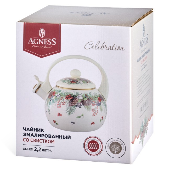 Чайник agness эмалированный со свистком серия "celebration", 2,2л, индукционное дно Agness (943-080) Чайник agness эмалированный со свистком серия "celebration", 2,2л, индукционное дно Agness (943-080)