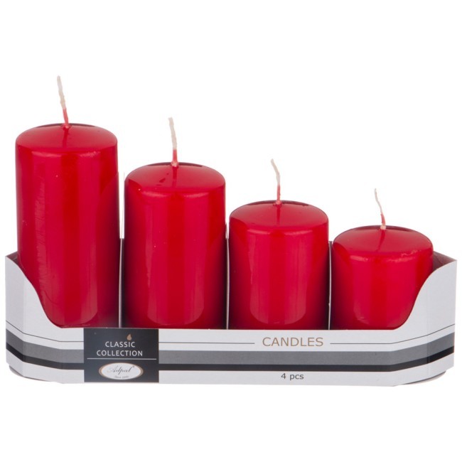 Набор свечей из 4 шт. 7/8/10/12*5 см. красный лакированый Adpal (348-450)
