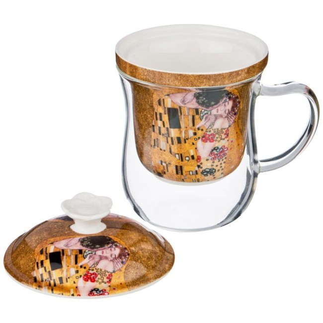 Кружка стеклянная с ситом lefard "поцелуй" (г. климт) 350 мл золотая Lefard (104-515)