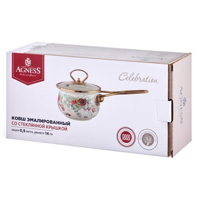 Ковш эмалированный серия "celebration" 0,9л, диа 14 см Agness (943-081) Ковш эмалированный серия "celebration" 0,9л, диа 14 см Agness (943-081)