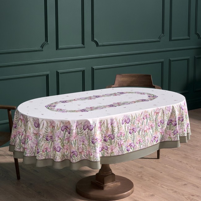 Скатерть овальная "ирисы" ,160х220см,100% хлопок,твил c пропиткой белый Lefard (850-743-41) Скатерть овальная "ирисы" ,160х220см,100% хлопок,твил c пропиткой белый Lefard (850-743-41)