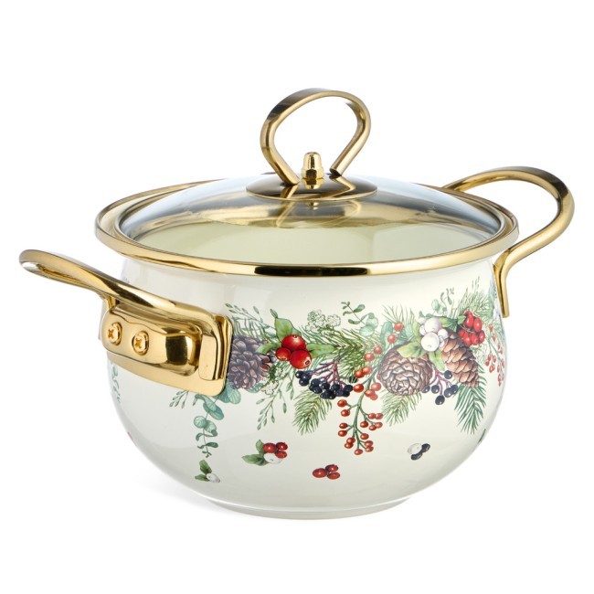 Кастрюля эмалированная agness со стеклянной крышкой серия "celebration", 1.5 л, 16*10 см Agness (943-082)