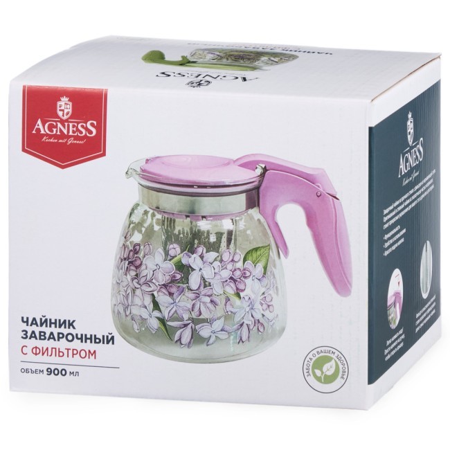 Заварочный чайник agness с фильтром "душа прованса"  900 мл. Agness (885-107)