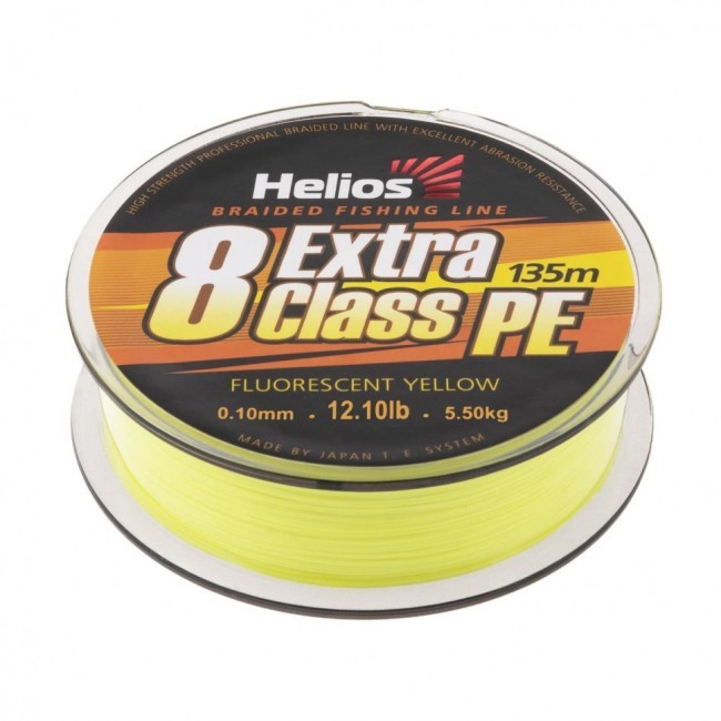 Шнур плетеный Helios Extra Class 8 PE Braid 0,10мм 135м F.Yellow HS-8PEY-10/135 Y (76127)
