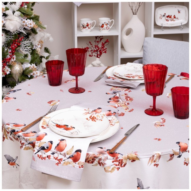 Скатерть круглая "лесная сказка .снегири" 190см , серый ,100% хлопок ,твил с пропиткой Lefard (850-744-22) Скатерть круглая "лесная сказка .снегири" 190см , серый ,100% хлопок ,твил с пропиткой Lefard (850-744-22)