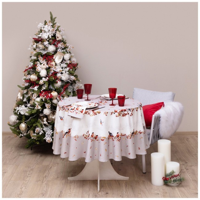 Скатерть круглая "лесная сказка .снегири" 190см , серый ,100% хлопок ,твил с пропиткой Lefard (850-744-22) Скатерть круглая "лесная сказка .снегири" 190см , серый ,100% хлопок ,твил с пропиткой Lefard (850-744-22)