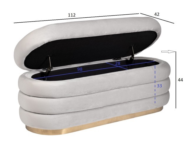 Банкетка велюр серый 112*42*44см для хранения (TT-00011207)