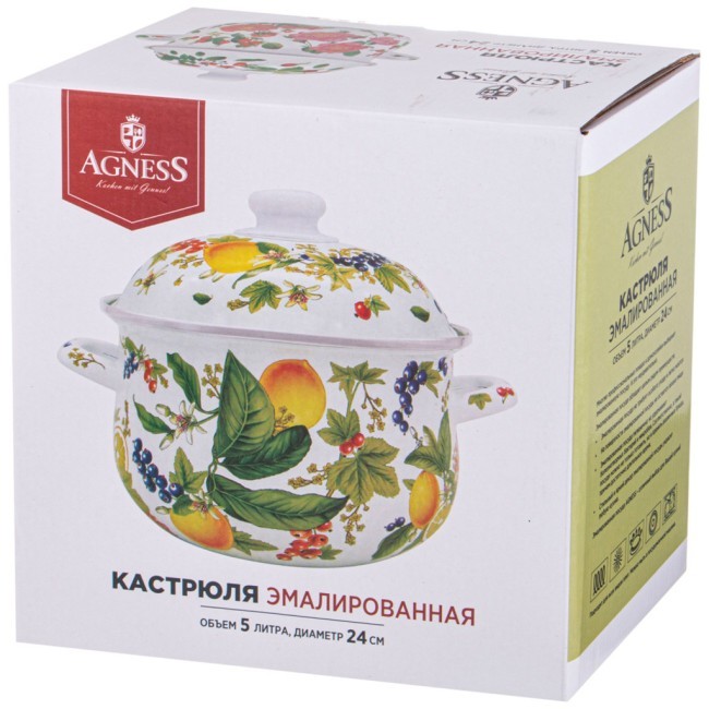 Кастрюля agness эмалированная с эмал.крышкой серия "фруктовая корзина", 5.0 л, 24*14 см Agness (934-584)