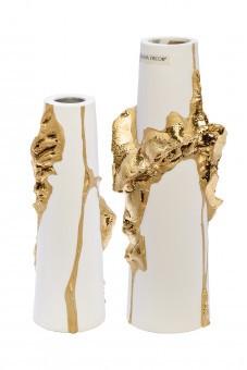 Ваза керамическая белая с золотым декором 10*9*24см (TT-00007451)