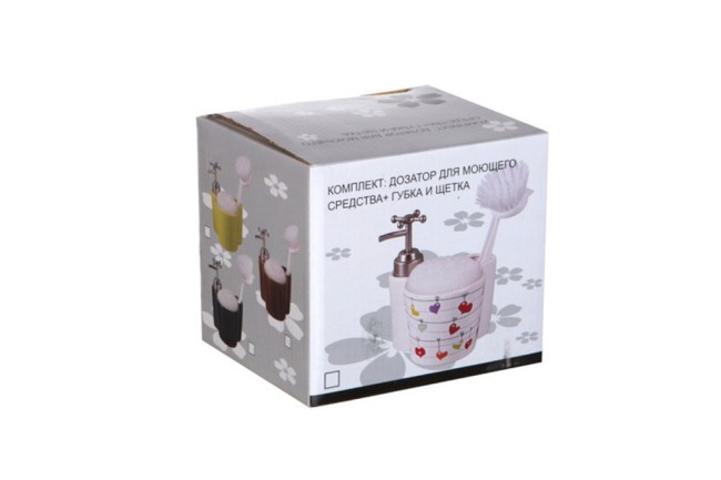 Комплект:дозатор для моющего средства+губка и щетка 13*13*14 см.300 мл. Lefard (755-095)
