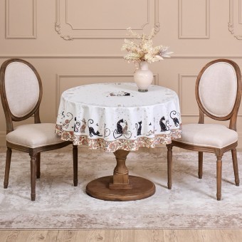 Скатерть круглая "парижские коты" ,150 см, твилл ,белый,пропитка Lefard (850-746-23)