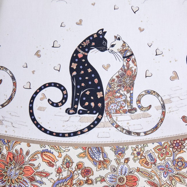 Скатерть круглая "парижские коты" ,150 см, твилл ,белый,пропитка Lefard (850-746-23)