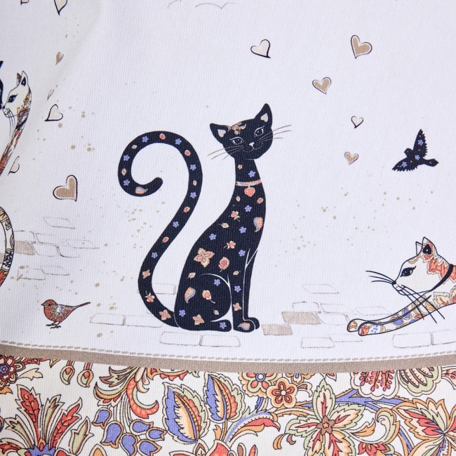 Скатерть круглая "парижские коты" ,150 см, твилл ,белый,пропитка Lefard (850-746-23)