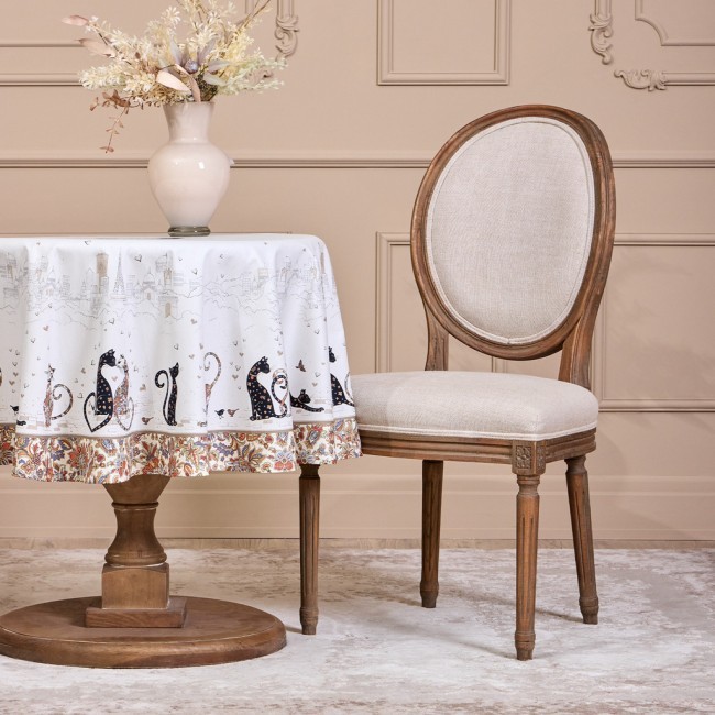 Скатерть круглая "парижские коты" ,150 см, твилл ,белый,пропитка Lefard (850-746-23)