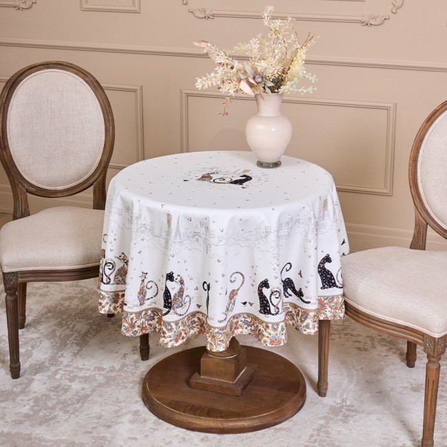 Скатерть круглая "парижские коты" ,150 см, твилл ,белый,пропитка Lefard (850-746-23)