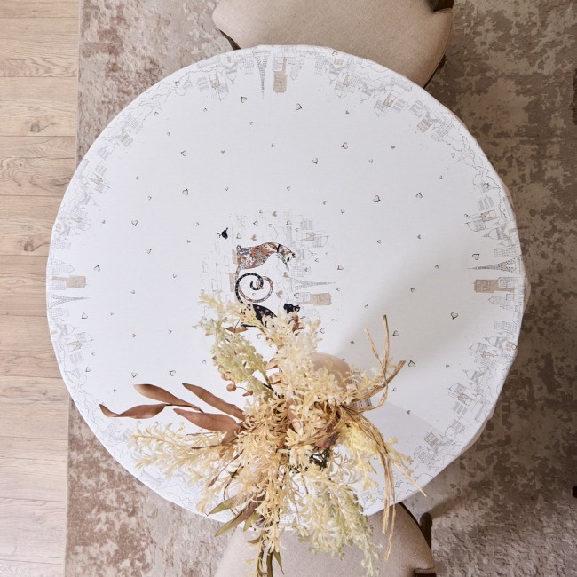 Скатерть круглая "парижские коты" ,150 см, твилл ,белый,пропитка Lefard (850-746-23)