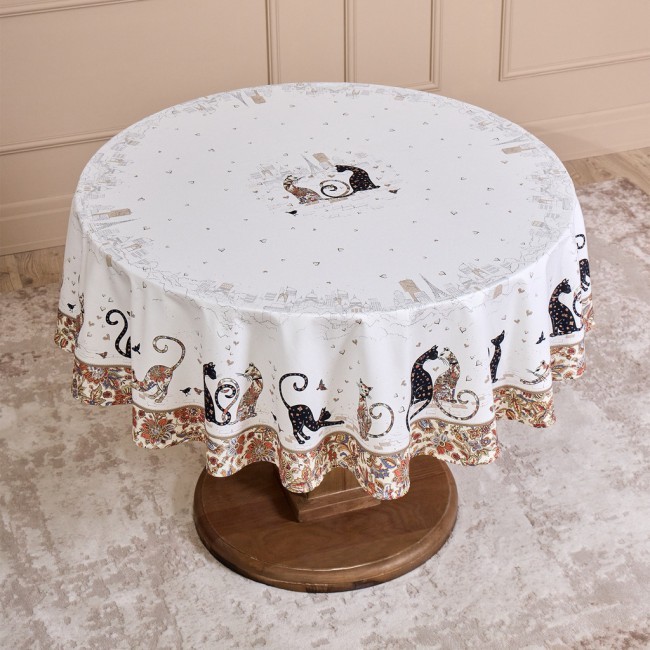 Скатерть круглая "парижские коты" ,150 см, твилл ,белый,пропитка Lefard (850-746-23)