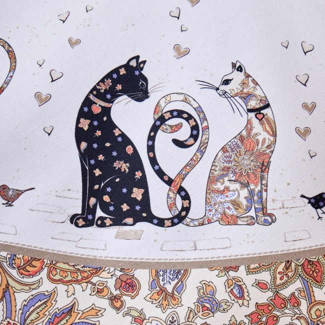 Скатерть круглая "парижские коты" ,150 см, твилл ,белый,пропитка Lefard (850-746-23)