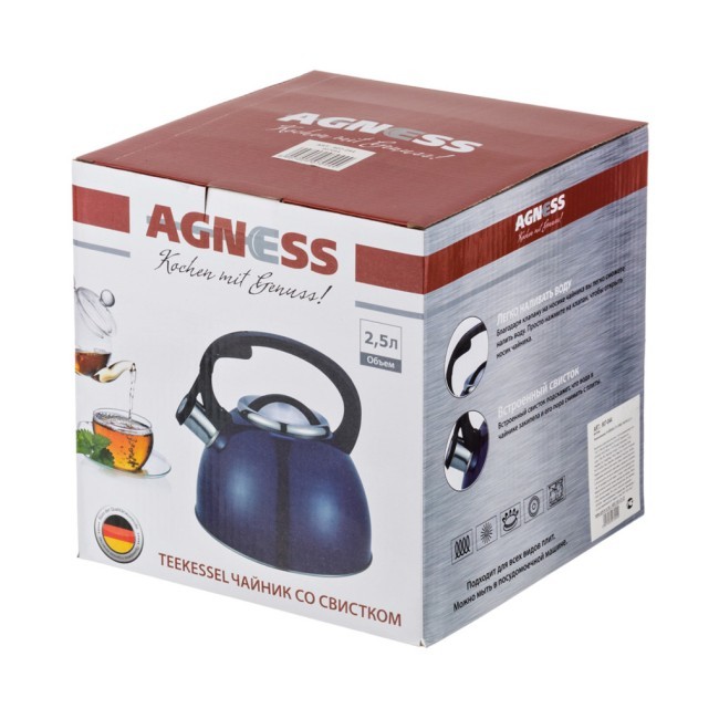 Чайник agness со свистком "красный узор" 2,5 л нжс индикатор нагрева, индукцион. дно Agness (907-044)