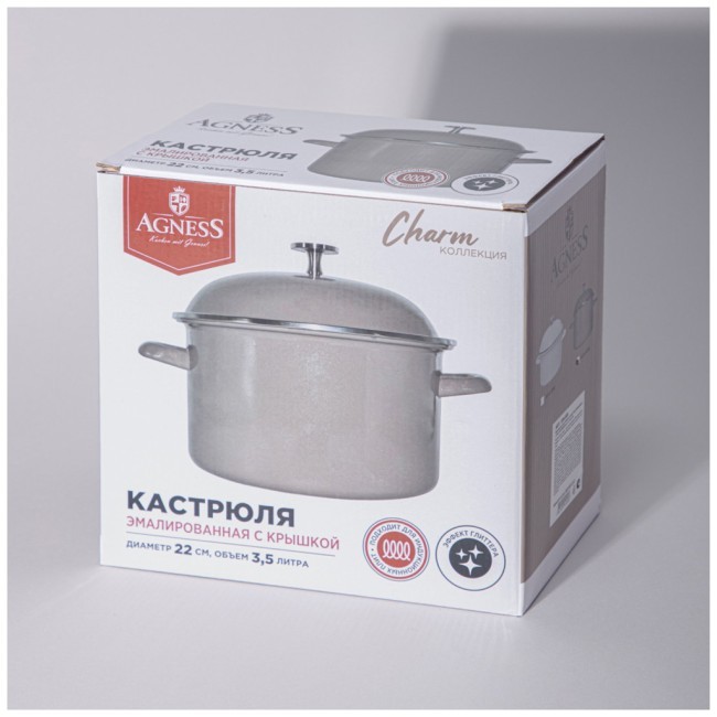 Кастрюля agness эмалированная с эмал.крышкой серия "charm" 3,5 л, 22*12,5 см Agness (934-606) Кастрюля agness эмалированная с эмал.крышкой серия "charm" 3,5 л, 22*12,5 см Agness (934-606)