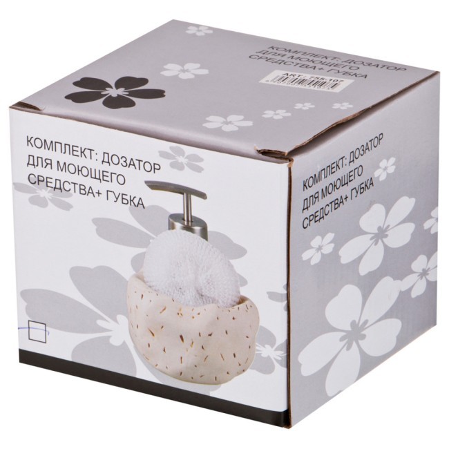 Комплект:дозатор для моющего средства 400 мл.+губка 12*12*14 см. Lefard (755-108)