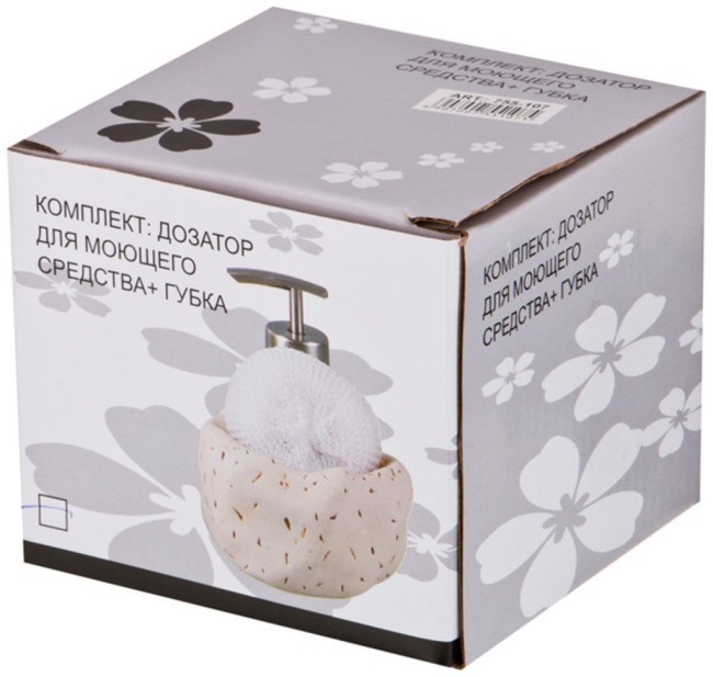 Комплект:дозатор для моющего средства 400 мл.+губка 12*12*14 см. Lefard (755-108)